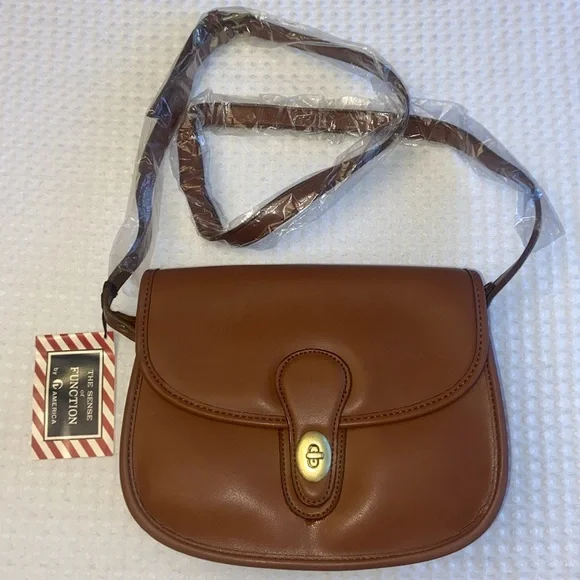 NEW! Vegan Leather Crossbody Purse Bag British Tan Brown - Picture 4 of 17